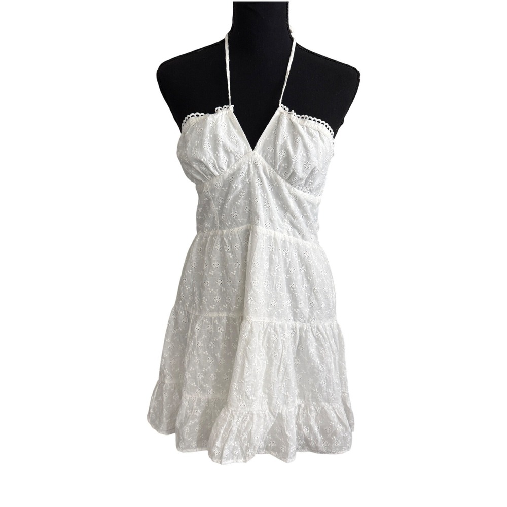 Shein Womens Coquette White Eyelet Babydoll Mini Dress S Cottagecore Coastal